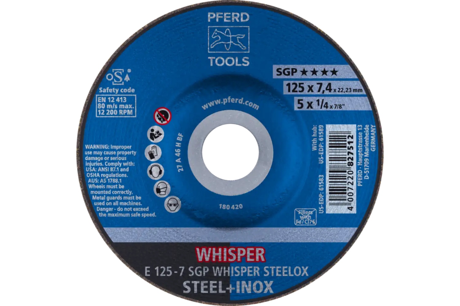 Picture of Pferd Grinding Wheel, 5" X 1/4 X 7/8, Sgp Whisper Steelox, T27, Aluminum Oxide